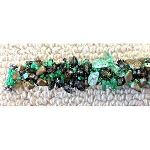 Lilybead Green Brown Smoky Topaz Hand Beaded Guatemalan Bracelet 6 3/4"